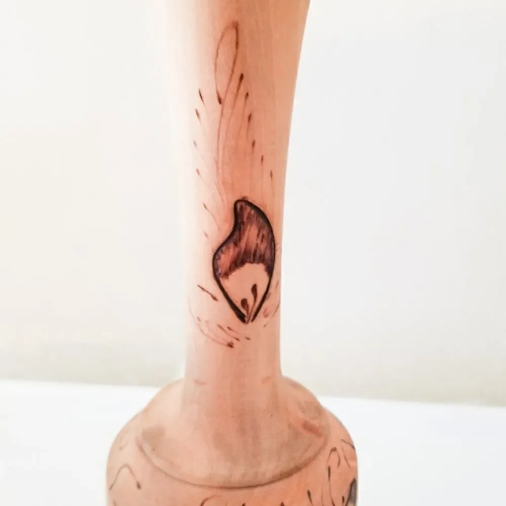 Handcrafted wooden vase burned accents